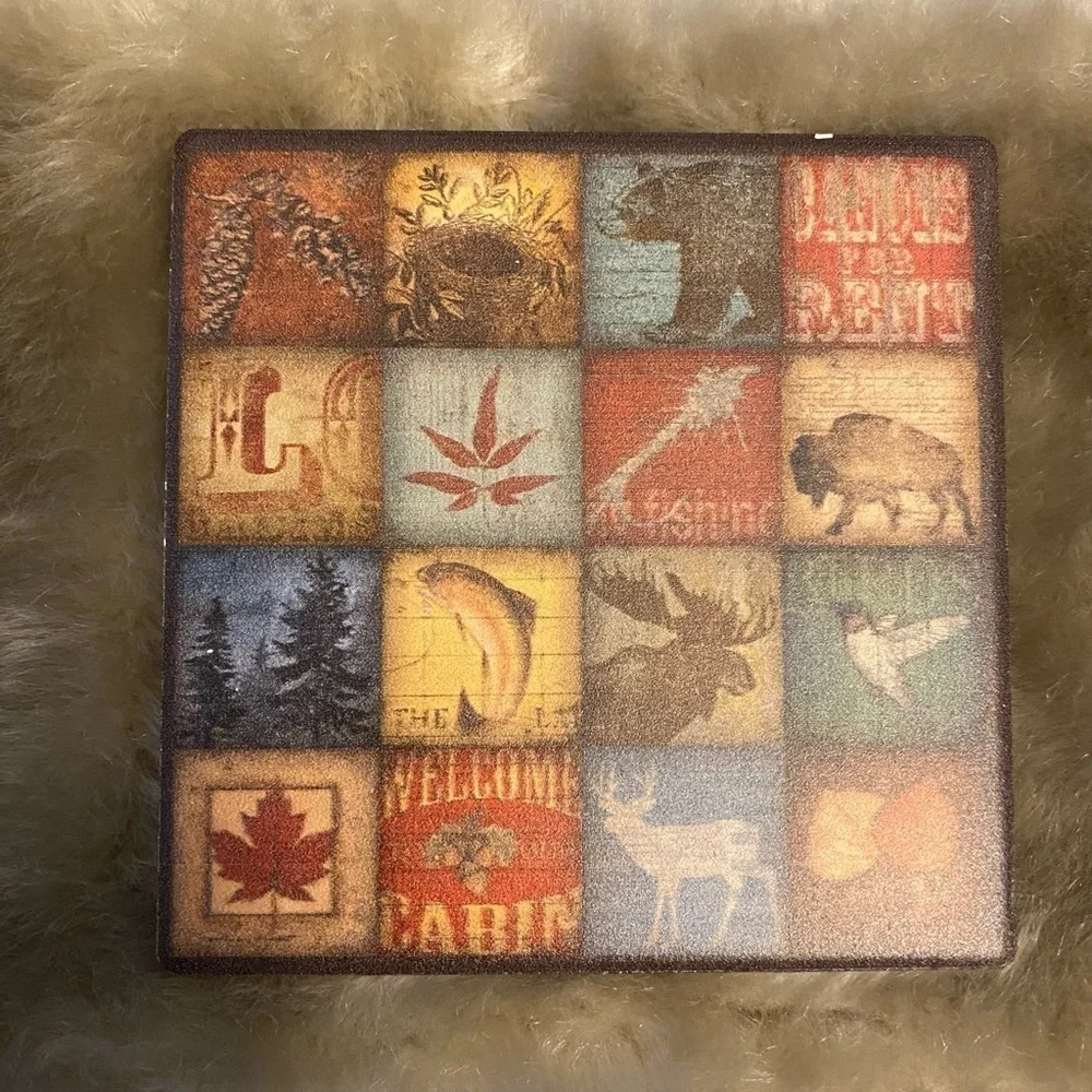 Lodge 16 Patch coasters by Stephanie Marrott ceramic tiles with cork backing #16